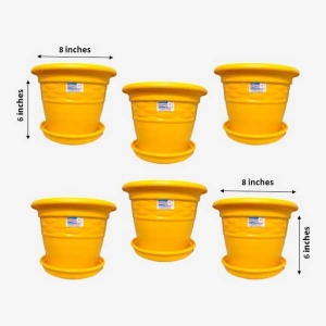 6Pcs 8 Inch Plastic Flower Pot With Plate