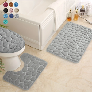 "3Pcs Extra Thick Foam Bathroom Mat Set – Non-Slip & Washable"
