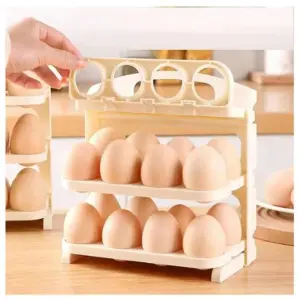 SHOPECOM 3 Layer Plastic Egg Storage Container with 24 Grid Tray for Refrigerator, Easy to Use, White