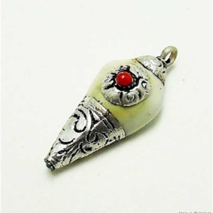 KOJA Conch Pendant - Nepalese Tibetan Silver Capped Handmade Necklace Pendants