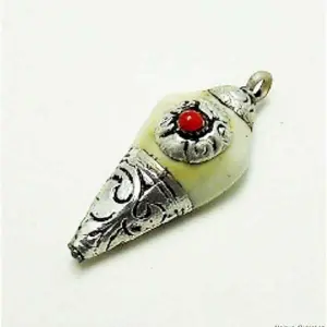 KOJA Conch Pendant - Nepalese Tibetan Silver Capped Handmade Necklace Pendants