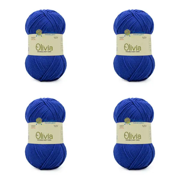 Newly Lunch 4 Pcs Ganga Olivia Olv007 Royal Blue Double Knit Yarn 100G - Image 4
