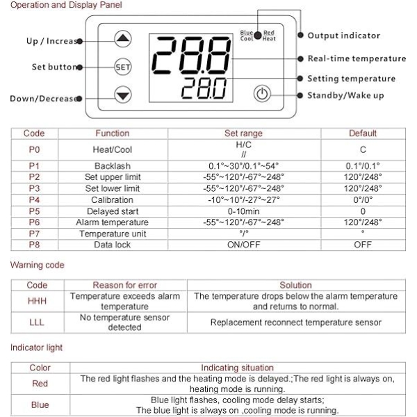 Digital Temperature Controller, W3230 AC110-220V LED Digital Temperature Controller Thermostat Switch Sensor Meter(220V) - Image 3
