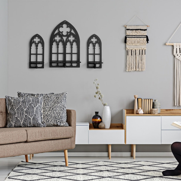 Gothic Wall Shelf Set - Cathedral Arch Wood Shelves for Home Decor, Candles Holder & Pot Stand - Stylish Home Wall Art, Black Wood Wall Shelf ( 3 pc ) - Image 3