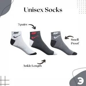 Pack Of 3 Multicolor 100% Smell Proof Ankle Length Socks for Men and Women by Comfort Corner