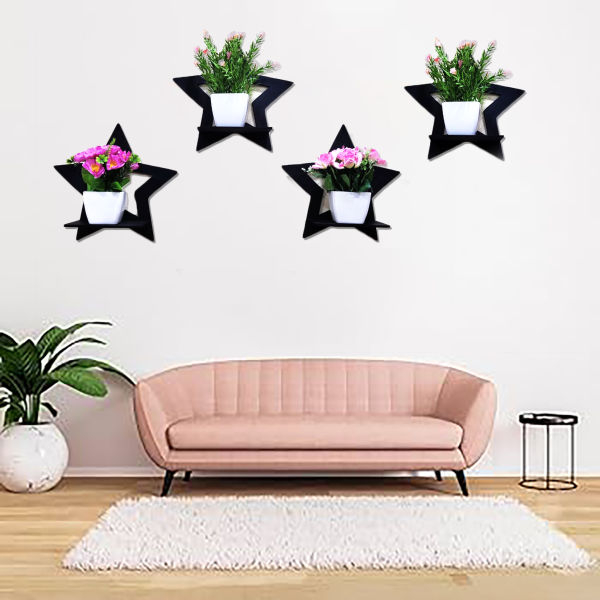 Ressence Star Shelf Wooden Beautiful Aesthetic Design Wall Decor Art and Shelf Rack In Black Pack Of 4 Pc - Image 3
