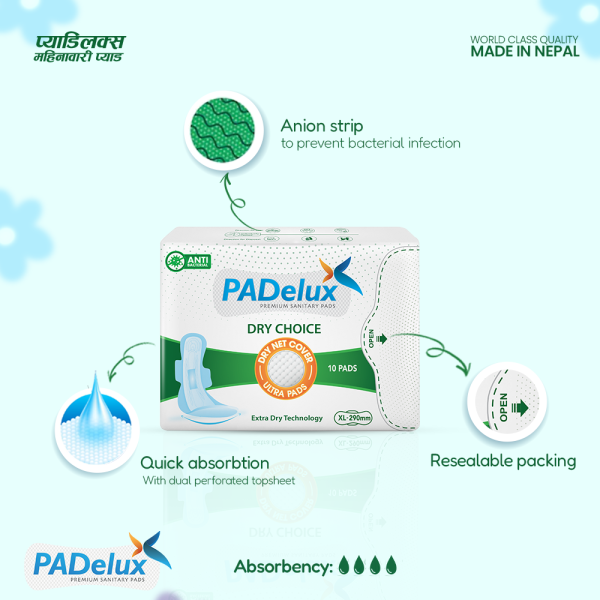 PADelux Antibacterial Sanitary pads Dry Choice 290 mm XL-10 Pads (pack of 10) - Image 2