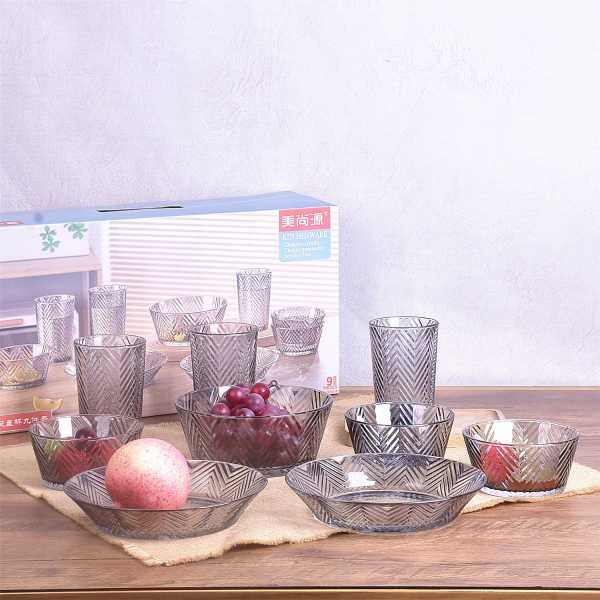 NepLiving Transparent Stripe Glass Bowl and Glasses for Home, Restaurants (850ml*1, 400ml*3, 19.2cm*2, 350ml*3) - Image 4