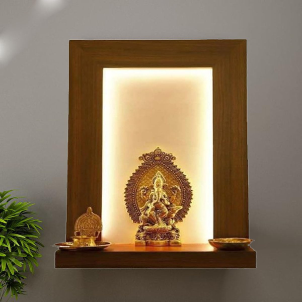Artica Wooden Wall Hanging Temple with Warm LED Light Wood – Simple and Elegant Home Mandir for Pooja Room Decor, Fully Handcrafted with Love in Brown - Image 2