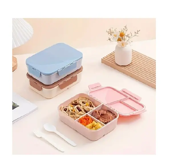 Divided Plastic Lunch Box Student Portable Flip Lid Lunch Box Travel Take Away Bento Box Kitchen Restaurant Food Storage Container,back to school-MULTICOLOR
