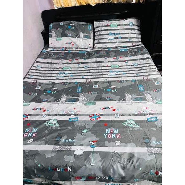 Baby Cartoon Printed Korean King Size Bedsheet With Two Pillow Cases - Image 4