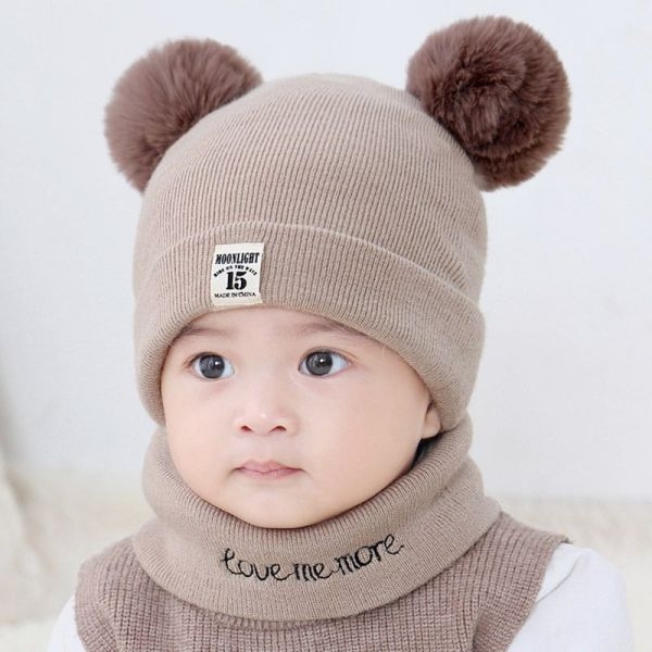Baby Hat Scarf Set Winter Pom Pom Cap Neck Warmer For Kids - Image 2