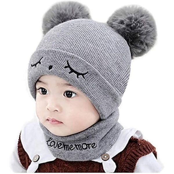 Baby Hat Scarf Set Winter Pom Pom Cap Neck Warmer For Kids - Image 3