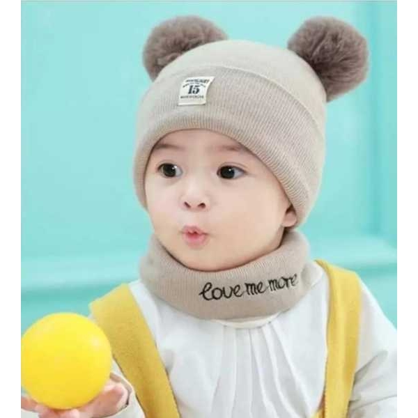 Baby Hat Scarf Set Winter Pom Pom Cap Neck Warmer For Kids - Image 4