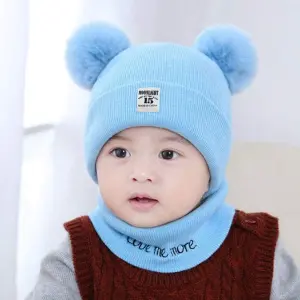 Baby Hat Scarf Set Winter Pom Pom Cap Neck Warmer For Kids