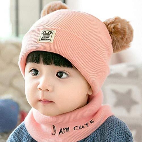 Baby Hat Scarf Set Winter Pom Pom Cap Neck Warmer For Kids - Image 5