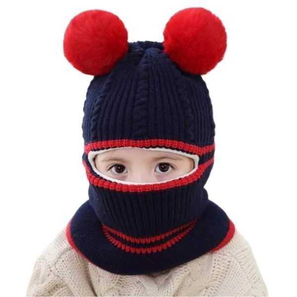 Baby Hats Ring Pompom Knitted Hat for Boys Girls Winter Warm Fleece Cap with Earflaps (Assorted Colour) - Image 3