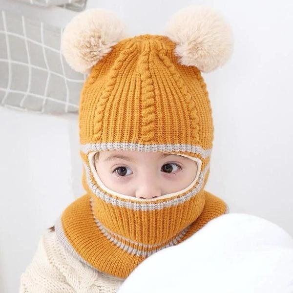 Baby Hats Ring Pompom Knitted Hat for Boys Girls Winter Warm Fleece Cap with Earflaps (Assorted Colour) - Image 5