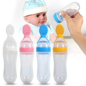 Baby Silicone Squeeze Feeding Bottle With Spoon