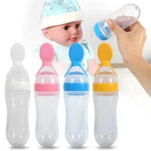Baby Silicone Squeeze Feeding Bottle With Spoon