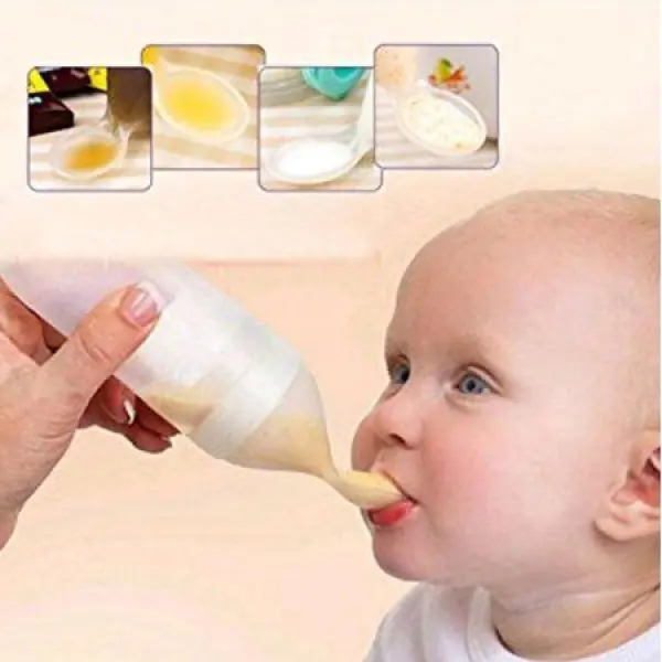 Baby Silicone Squeeze Feeding Bottle With Spoon - Image 5