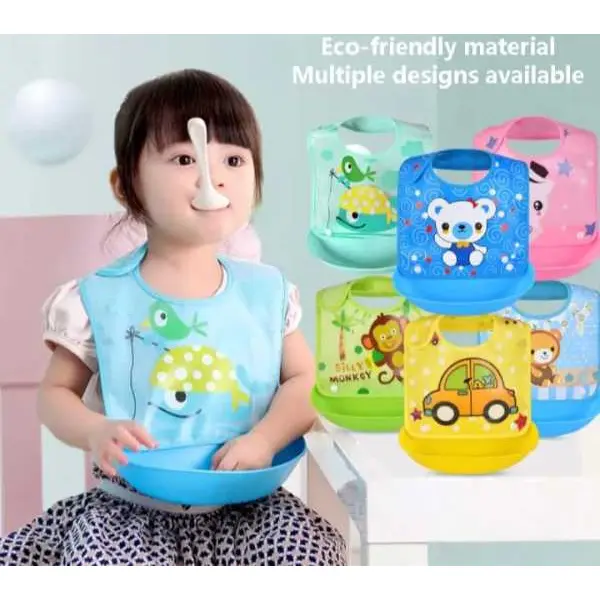 Baby Stuff Waterproof Food Grade Silicone Bib/ Baby Cute Cartoon Adjustable Bib - Image 2