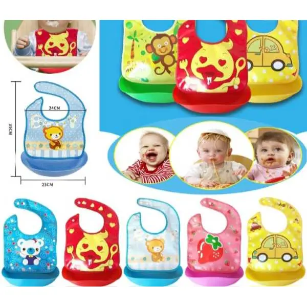 Baby Stuff Waterproof Food Grade Silicone Bib/ Baby Cute Cartoon Adjustable Bib - Image 3