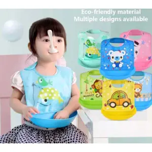 Baby Stuff Waterproof Food Grade Silicone Bib/ Baby Cute Cartoon Adjustable Bib