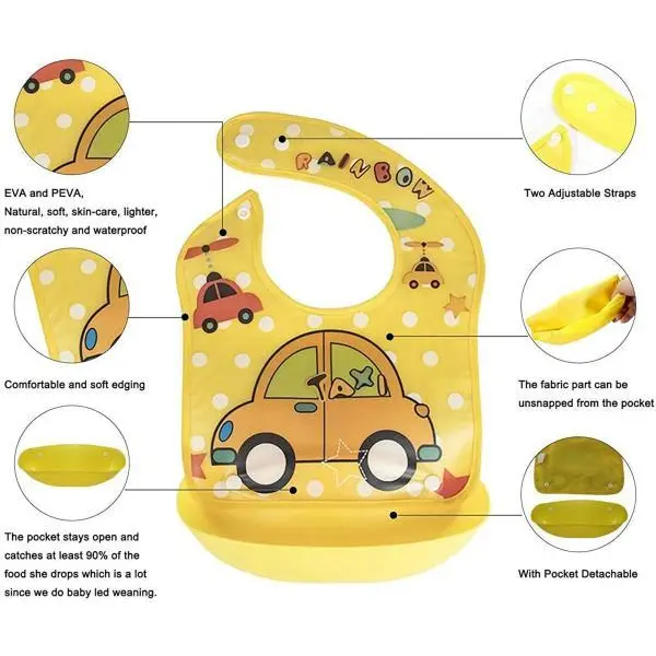 Baby Stuff Waterproof Food Grade Silicone Bib/ Baby Cute Cartoon Adjustable Bib - Image 5