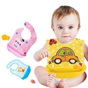 Baby Stuff Waterproof Food Grade Silicone Bib/ Baby Cute Cartoon Adjustable Bib