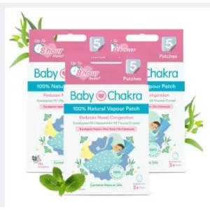 BabyChakra 100% Natural Vapour Patches for babies with Eucalyptus & Peppermint Oil | Camphor Free | Quick Relief from runny nose & nasal congestion | Lasts Up to 8 Hr