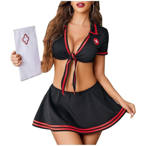 Babydoll Dress for Women V Neck Bedroom Babydoll Dress with Half Sleeves for Honeymoon Anniversaries Birthday Hot Nightwear Lingerie Set Valentine Nightdress Women Lingerie With G-string Panty Free Size Black Color
