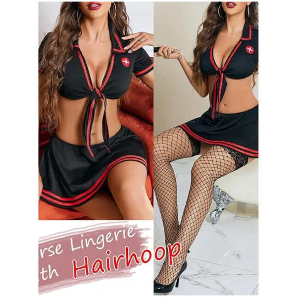 Babydoll Dress for Women V Neck Bedroom Babydoll Dress with Half Sleeves for Honeymoon Anniversaries Birthday Hot Nightwear Lingerie Set Valentine Nightdress Women Lingerie With G-string Panty Free Size Black Color - Image 5