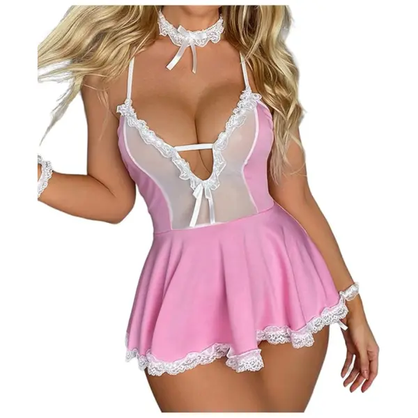 Babydoll Nightwear Lingerie with Panty Short Transparent Nighty for Women Bra Panty Set for Women Baby Doll Night Dress Babydoll Lingerie for Honeymoon Bikni with G-String Panty Free Size Blush Pink Color - Image 3