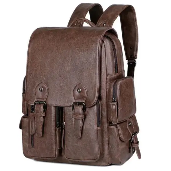 Large Capacity Men’s Casual PU Leather Backpack - Image 4