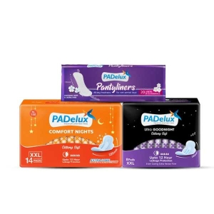 Padelux Combo Pack Of Pantyliners 155Mm + Sanitary Pads Comfort Nights Xxl 320 Mm + Sanitary Pads Ultra Goodnight Xxl