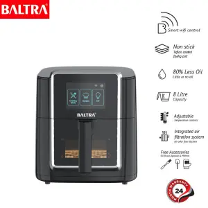 BALTRA Air Fryer | Saturn | Top and bottom heating element | 4.3” TFT touch screen | Mutiple preset recipes cooking modes | Non stick detachable basket | Automatic shut off & overheating protection | 8 litre frying basket | 80°-200°C digital temperature