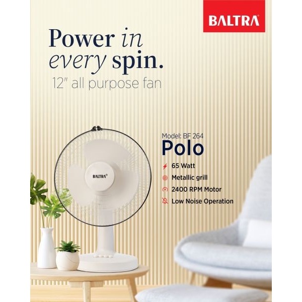 BALTRA All Purpose Fan | Polo | Model: BF 264 | 12” all purpose fan | Metallic grill | 65 W | 2400 RPM motor | Low noise operation | 12 months warranty - Image 3