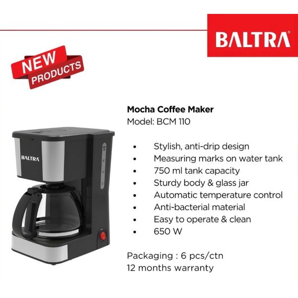 BALTRA coffee maker | Drip Espresso Coffee Machine For Home | 650W Drip Coffee Maker| 6-Cups Capacity | Anti-Drip Function | Dry Heat Protection BCM 110 | 1-Year Warranty - Image 2