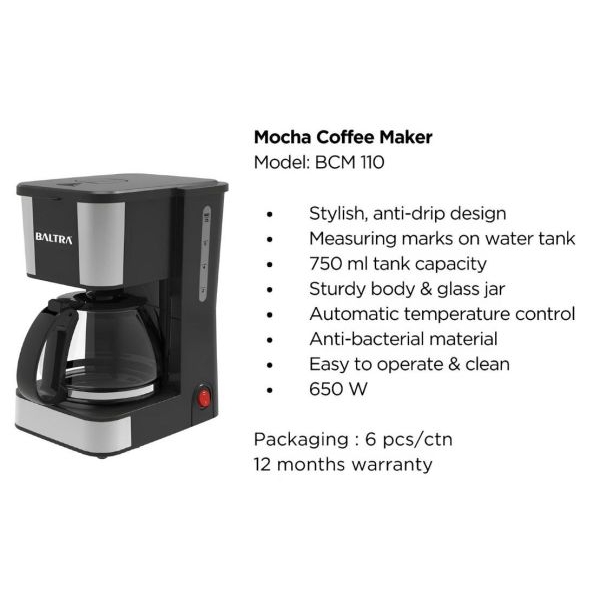 BALTRA coffee maker | Drip Espresso Coffee Machine For Home | 650W Drip Coffee Maker| 6-Cups Capacity | Anti-Drip Function | Dry Heat Protection BCM 110 | 1-Year Warranty - Image 3