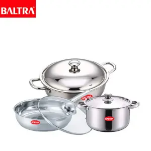 BALTRA Cookware Set | Sandwich Bottom | Induction Based | 24 cm Kadhai | 18 cm Fry pan | 24 cm Casserole | Heavy Gauge Aluminium Layer for optimum Transfer of Heat