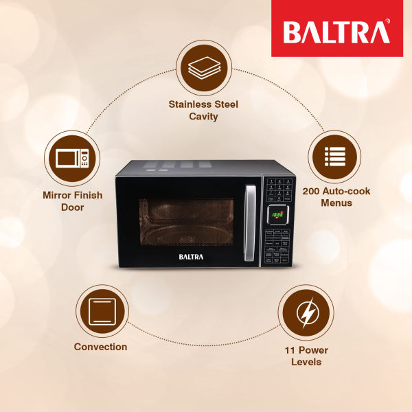 BALTRA Decore + Microwave | 25L | Grill/convection and microwave | Express cook and speed defrost | Auto cooking | Digital display control | Child safe lock | Stainless steel housing and cavity | 900 W | 36 Months warranty - Image 5