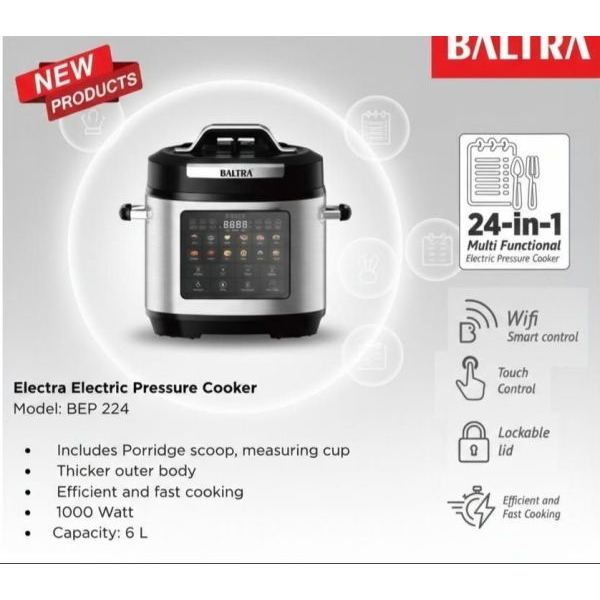 BALTRA Electra Electric Pressure Cooker | Model: BEP 224 | Includes Porridge scoop, measuring cup |Thicker outer body | Efficient and fast cooking | 1000 Watt | Capacity: 6 L | 2 year warranty - Image 3