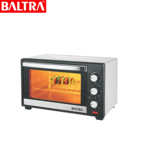 BALTRA Foster OTG Oven | 18L | 60 mins timer with bell ring | Rotisserie function & SS handle | Dual glass door & SS decoration | Variable heat selections | Aluminium tray and chrome | Plated grill for easy cooling | 1300 W | 24 Months warranty