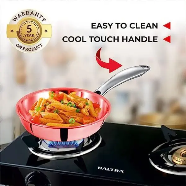 BALTRA Fry pan | Triply | 26cm | Tri layer SS cookware | Strong and durable extra thick gauge | Easy to clean | Sturdy handle | 5 year warranty - Image 2