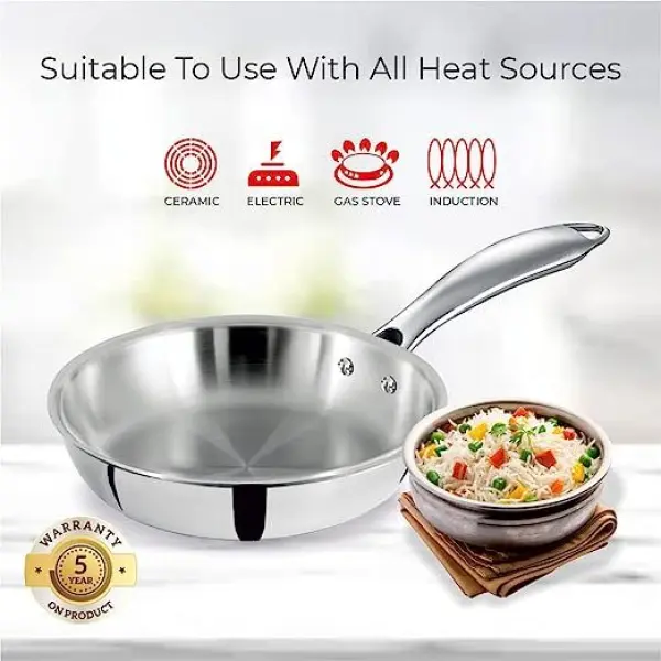 BALTRA Fry pan | Triply | 26cm | Tri layer SS cookware | Strong and durable extra thick gauge | Easy to clean | Sturdy handle | 5 year warranty - Image 3