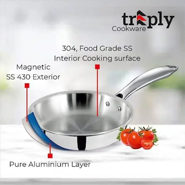 BALTRA Fry pan | Triply | 26cm | Tri layer SS cookware | Strong and durable extra thick gauge | Easy to clean | Sturdy handle | 5 year warranty - Image 4