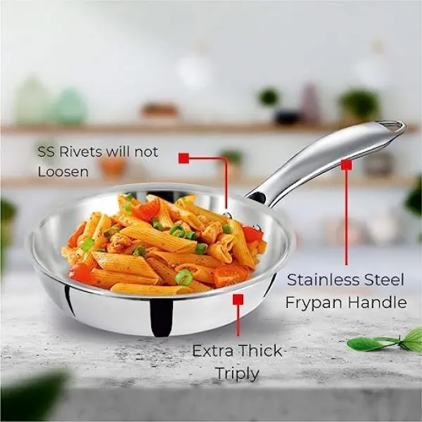 BALTRA Fry pan | Triply | 26cm | Tri layer SS cookware | Strong and durable extra thick gauge | Easy to clean | Sturdy handle | 5 year warranty - Image 5