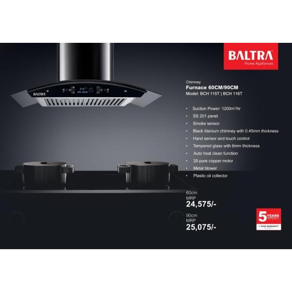 BALTRA Furnace 90T Chimney With Hand And Smoke Sensor, Touch Control Panel withTemper Glass - Image 2