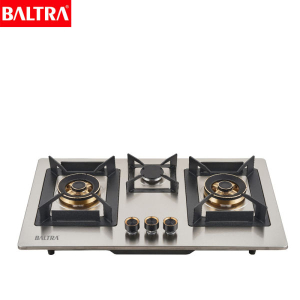 BALTRA Gas Hob | Superior | BGH 109 | 100% Stainless Steel | Thick Body Brass burners Burner size: 80+80+70 mm | Cast iron pan supports | Bakelite knobs | Top Knob Control One-touch advanced auto | Auto ignition | 24 Months Warranty